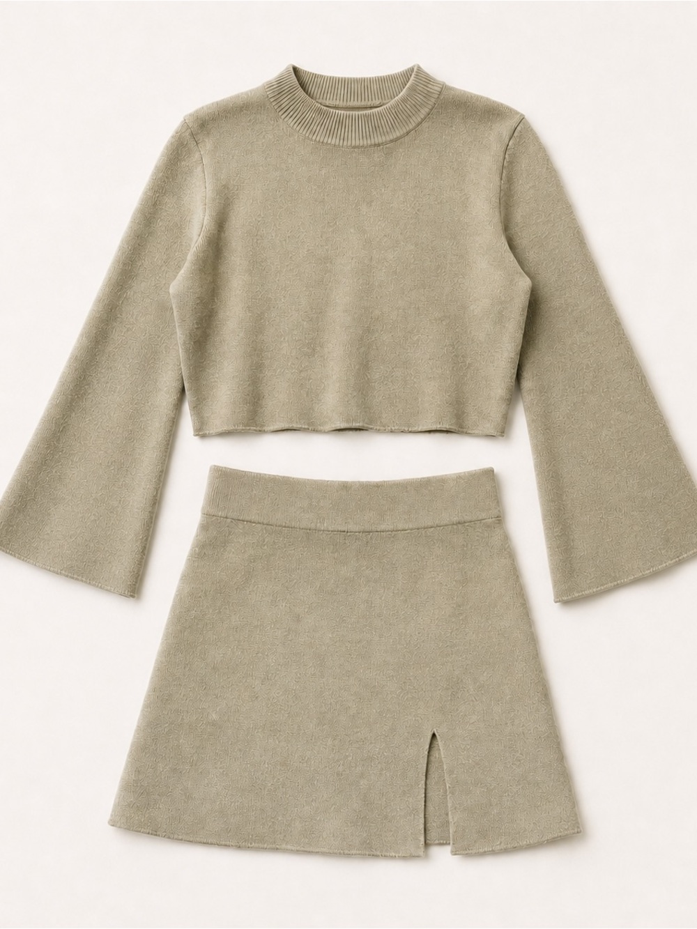 O. Vianca Sage Knit Crop Top & Mini Skirt 2-Piece Set S